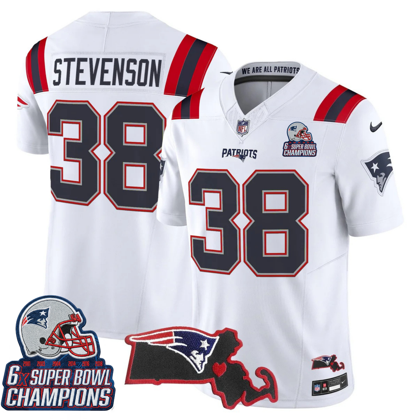 NE 6-Time Champions & Massachusetts Patch Vapor Limited Jersey V3- All Stitched