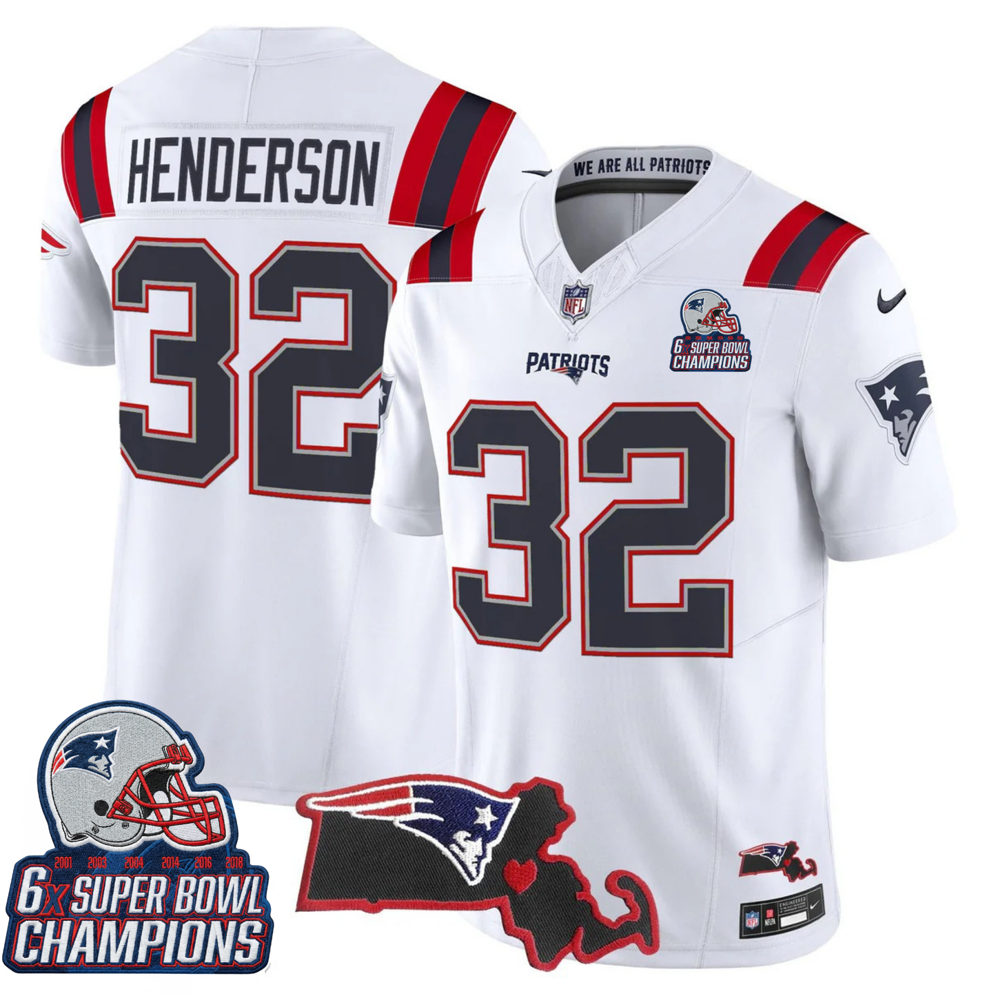 NE 6-Time Champions & Massachusetts Patch Vapor Limited Jersey V3- All Stitched