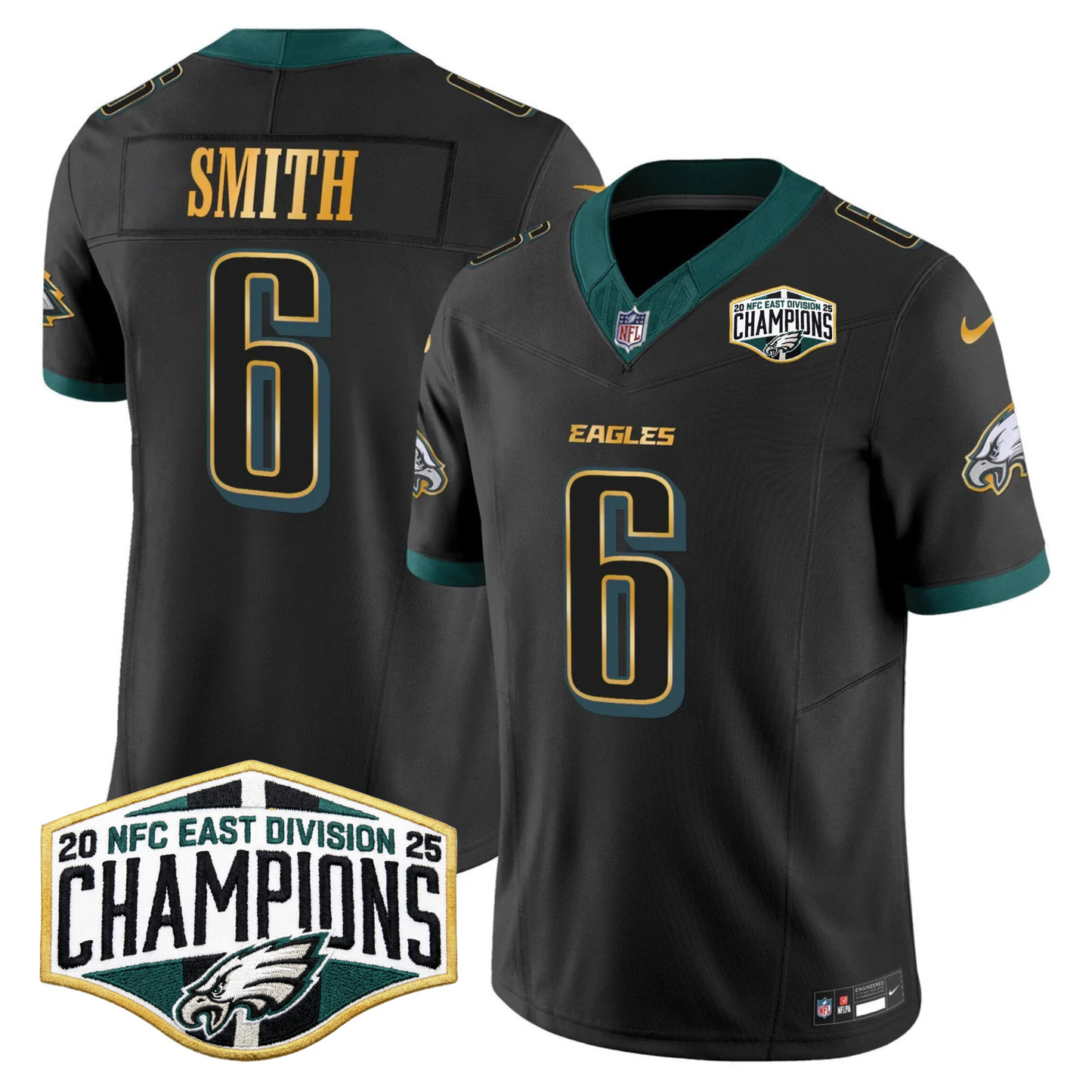 Eagles 2025 NFC East Division Champions Gold Trim Vapor Limited Jersey - All Stitched
