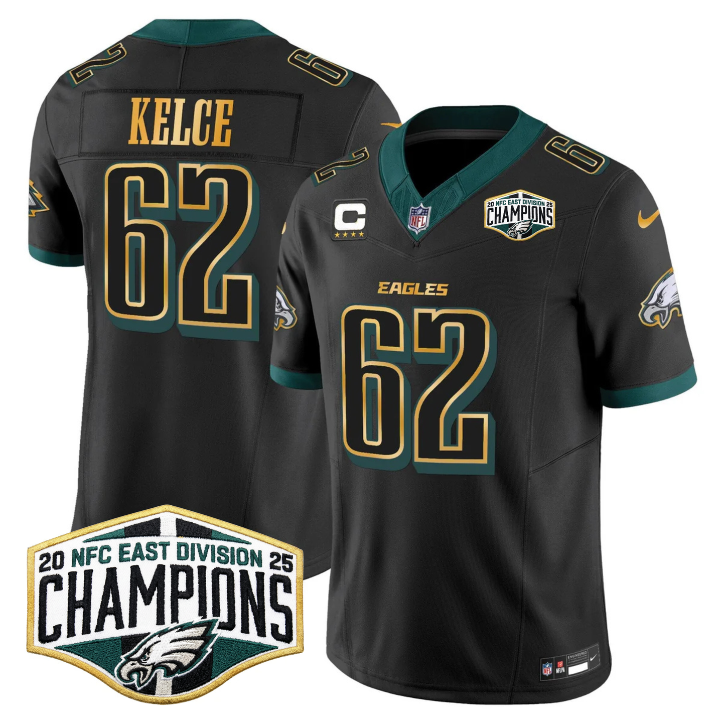 Eagles 2025 NFC East Division Champions Gold Trim Vapor Limited Jersey - All Stitched