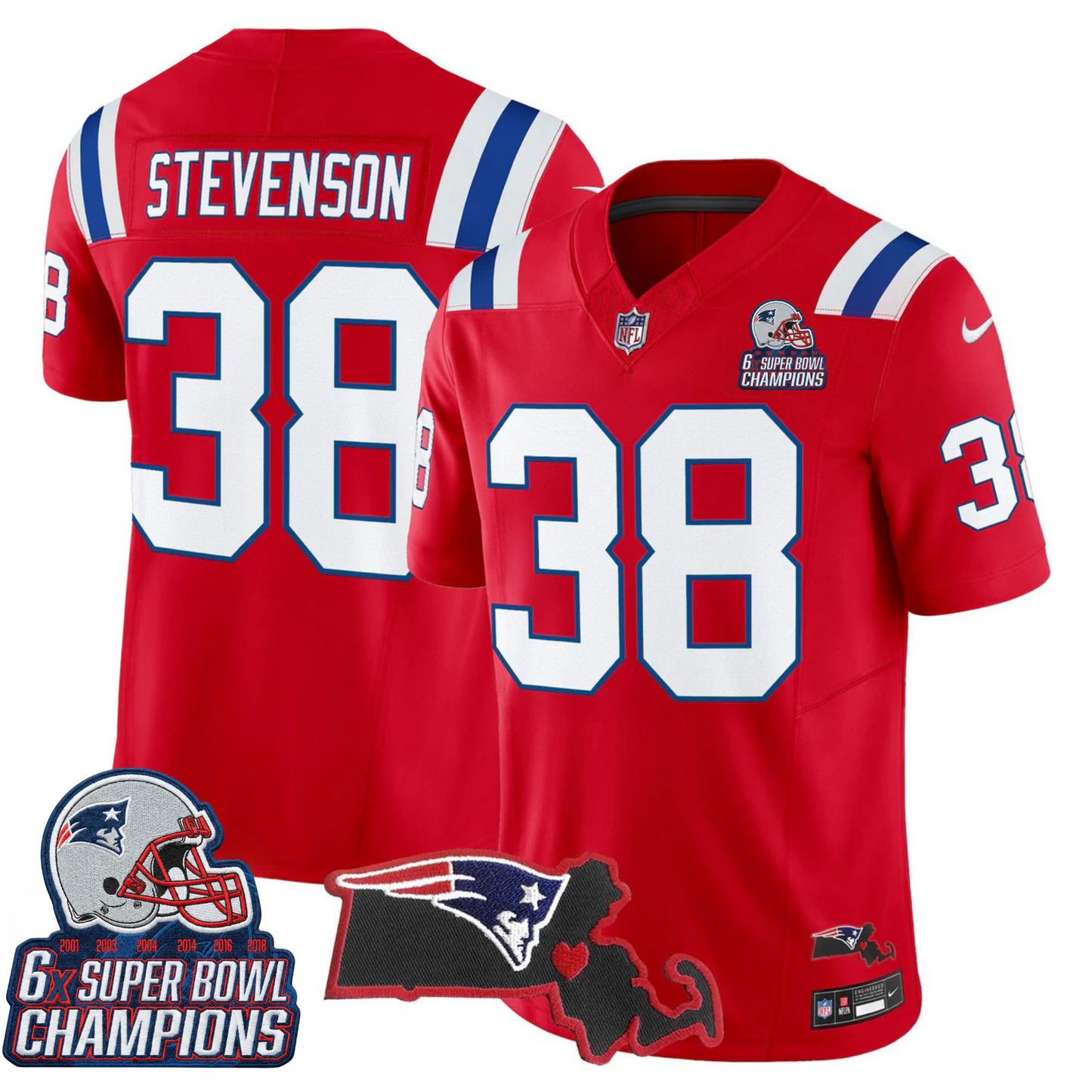NE 6-Time Champions & Massachusetts Patch Vapor Limited Jersey V3- All Stitched