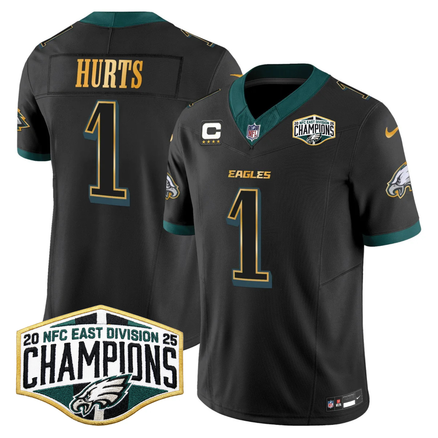 Eagles 2025 NFC East Division Champions Gold Trim Vapor Limited Jersey - All Stitched
