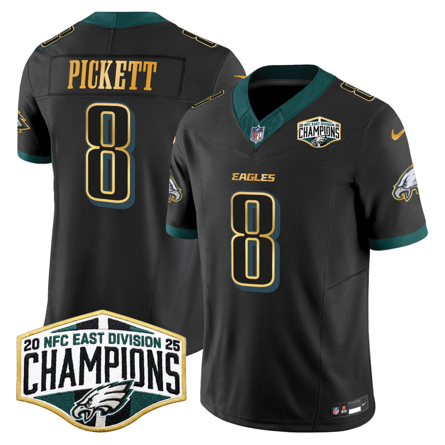 Eagles 2025 NFC East Division Champions Gold Trim Vapor Limited Jersey - All Stitched