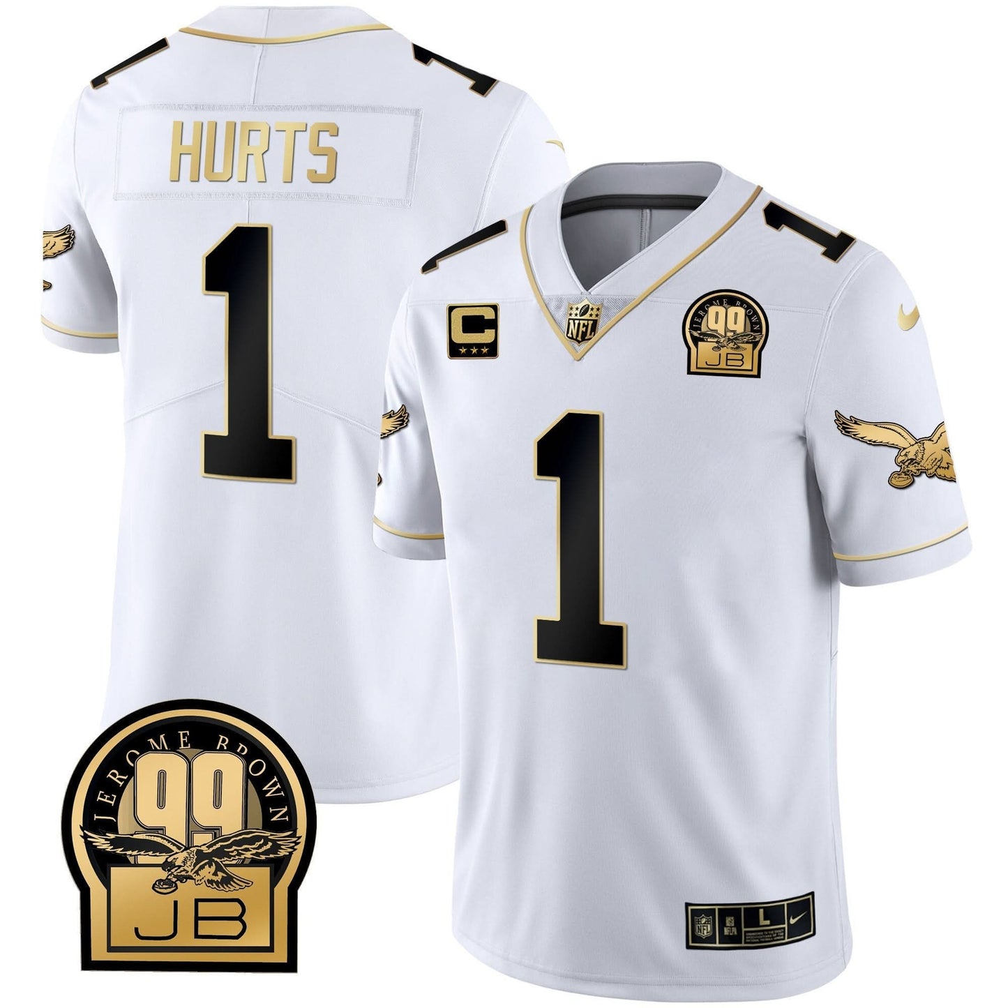 Eagles Jerome Brown Retired Patch Gold & Kelly Jersey - All Stitched