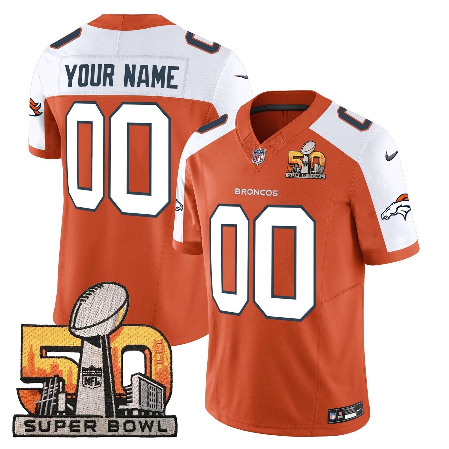 DEN Super Bowl 50 Patch Vapor Custom Jersey - All Stitched