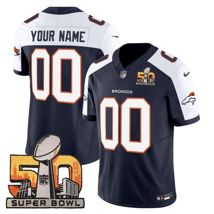 DEN Super Bowl 50 Patch Vapor Custom Jersey - All Stitched