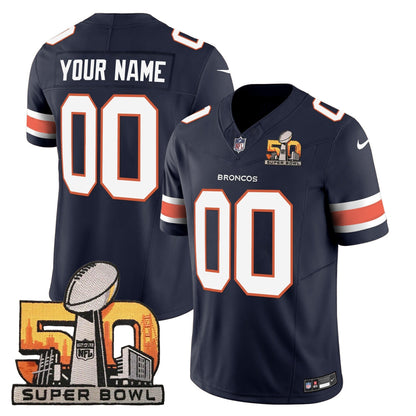 DEN Super Bowl 50 Patch Vapor Custom Jersey - All Stitched