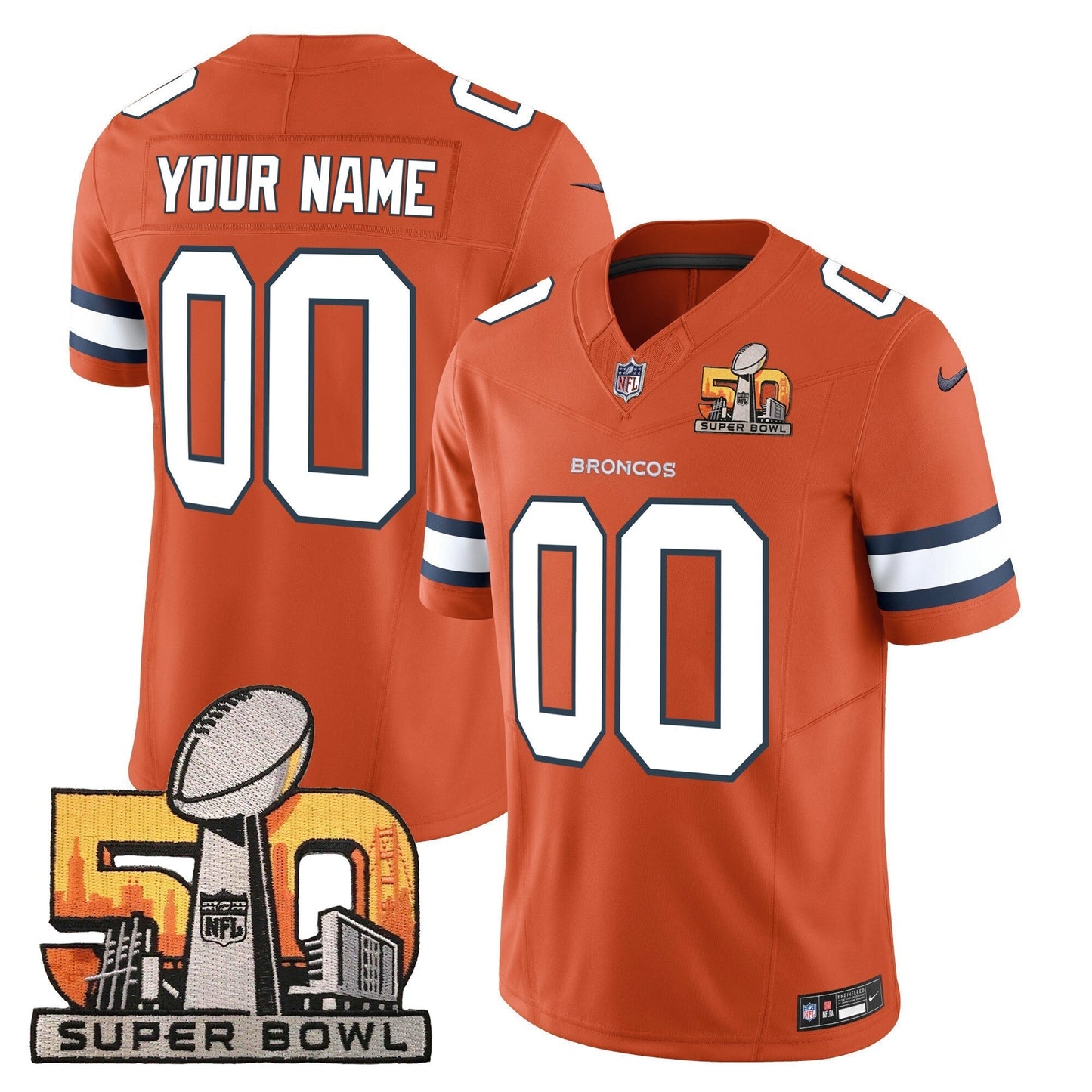 DEN Super Bowl 50 Patch Vapor Custom Jersey - All Stitched