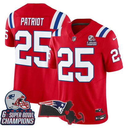 NE 6-Time Champions & Massachusetts Patch Vapor Limited Jersey V3- All Stitched