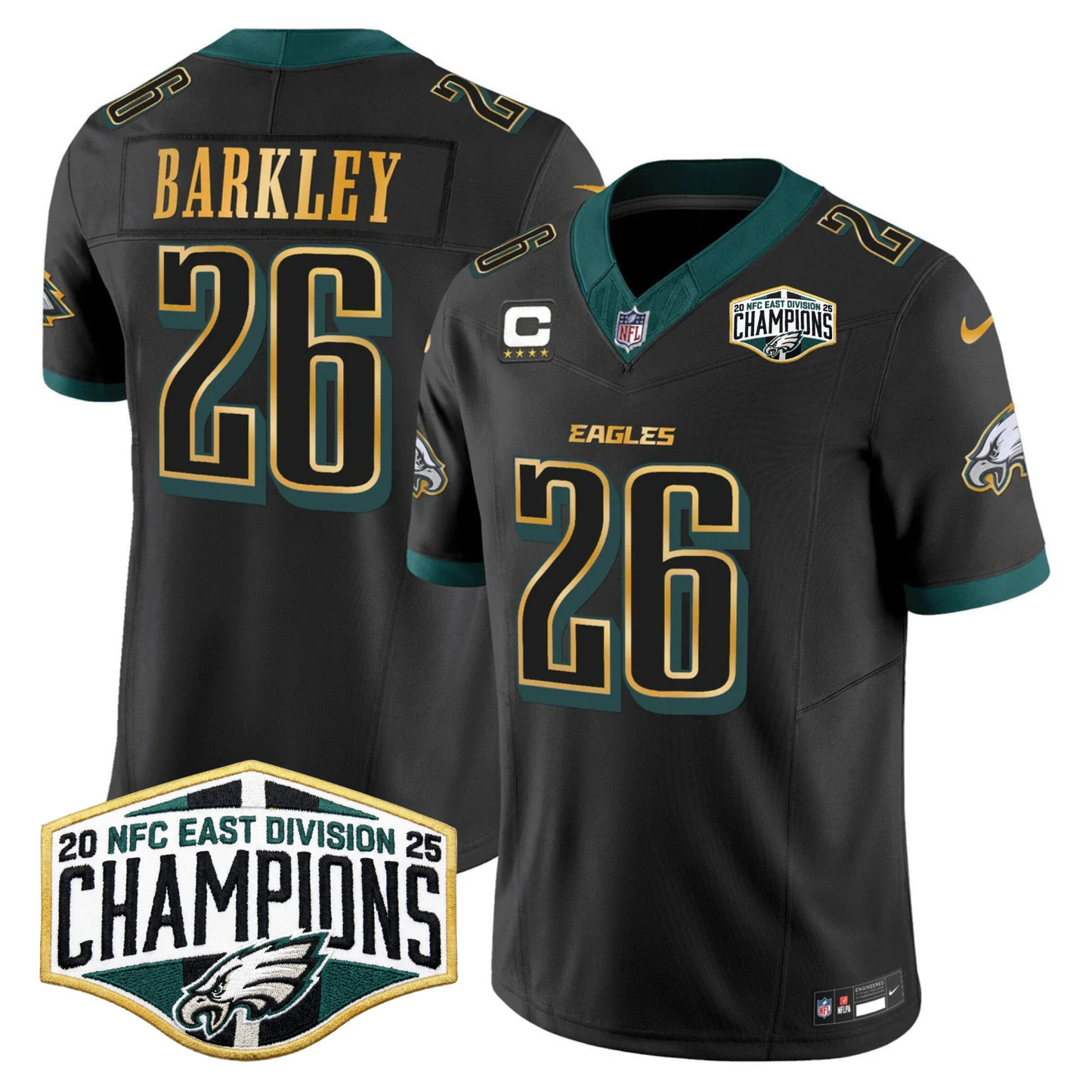 Eagles 2025 NFC East Division Champions Gold Trim Vapor Limited Jersey - All Stitched