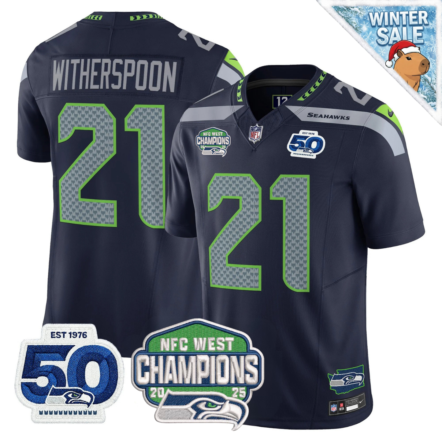 Seattle Seahawks 50th & NFC West Champions Patch Vapor Limited Jersey - Stitched