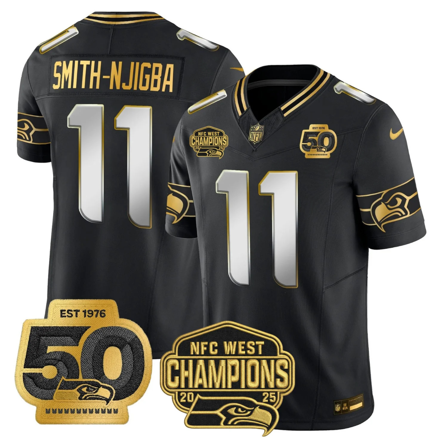 SEA 50th & NFC West Champions Patch Gold Vapor Limited Jersey - All Stitched