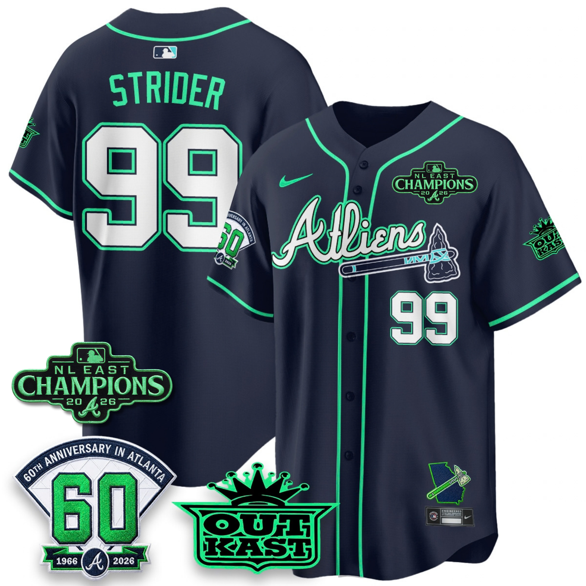 ATL 2026 NL East Champs Atliens Cool Base Galaxy Version Jersey - Stitched