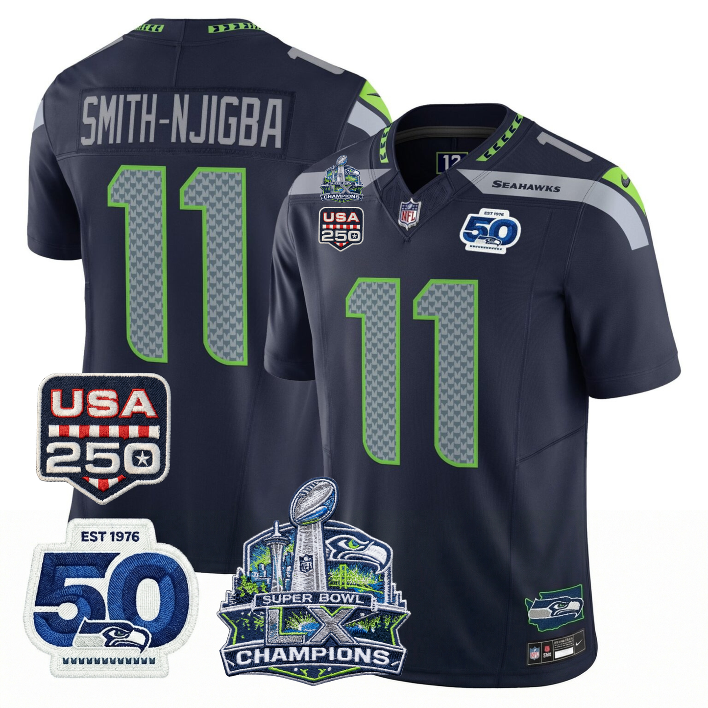 SEA S.Bowl LX Champions Patch Vapor Limited Jersey - All Stitched