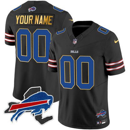 Bills New York Patch Gold Trim Vapor Custom Jersey - All Stitched