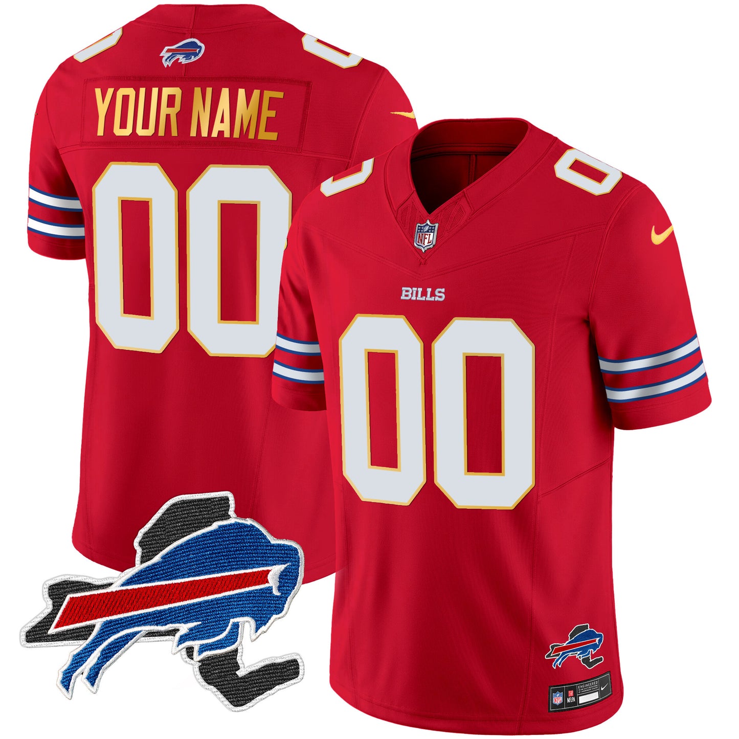 Bills New York Patch Gold Trim Vapor Custom Jersey - All Stitched