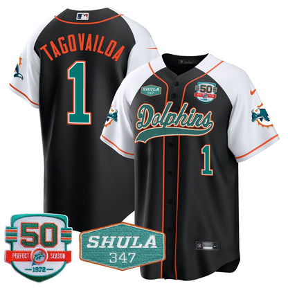 Dolphins 50th & Don Shula 347 Memorial Patch Baseball Jersey - All Stitched