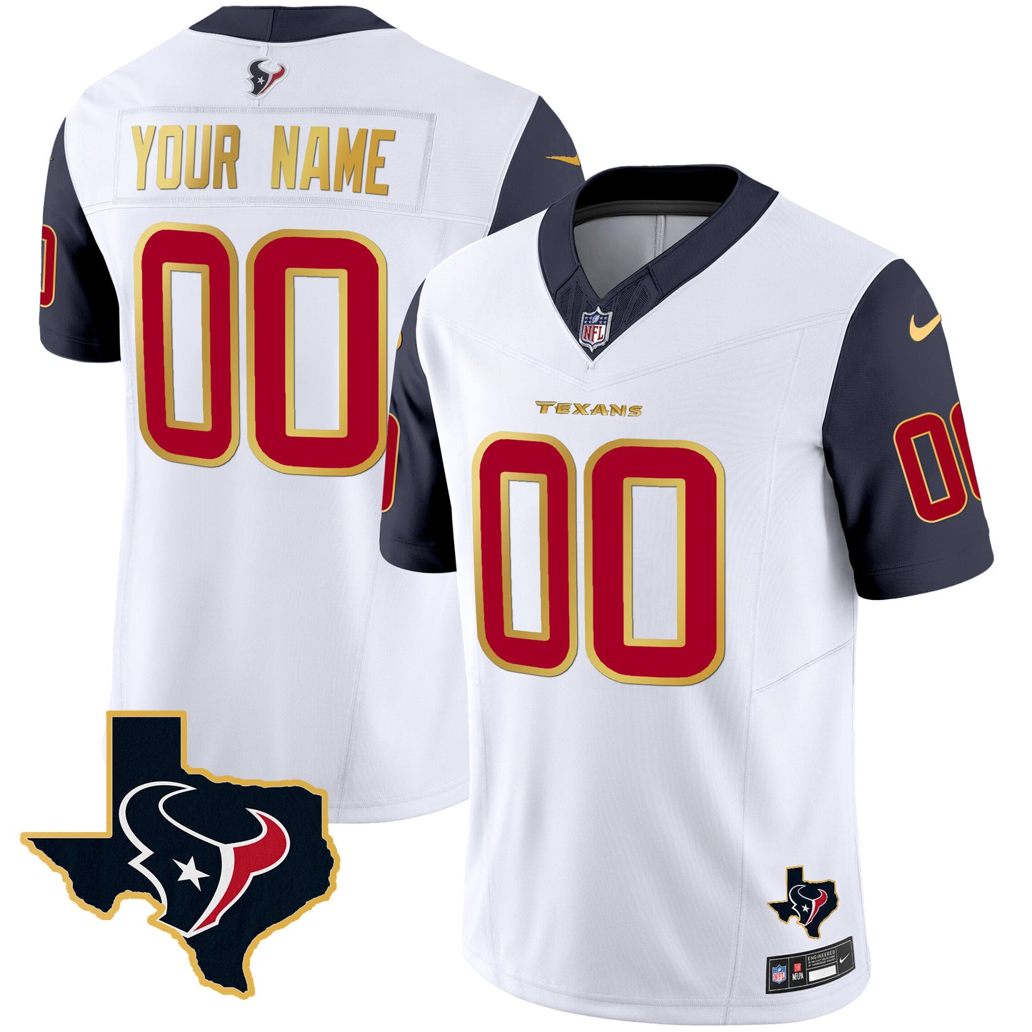 Houston Texans Gold Trim Vapor Custom Jersey - All Stitched