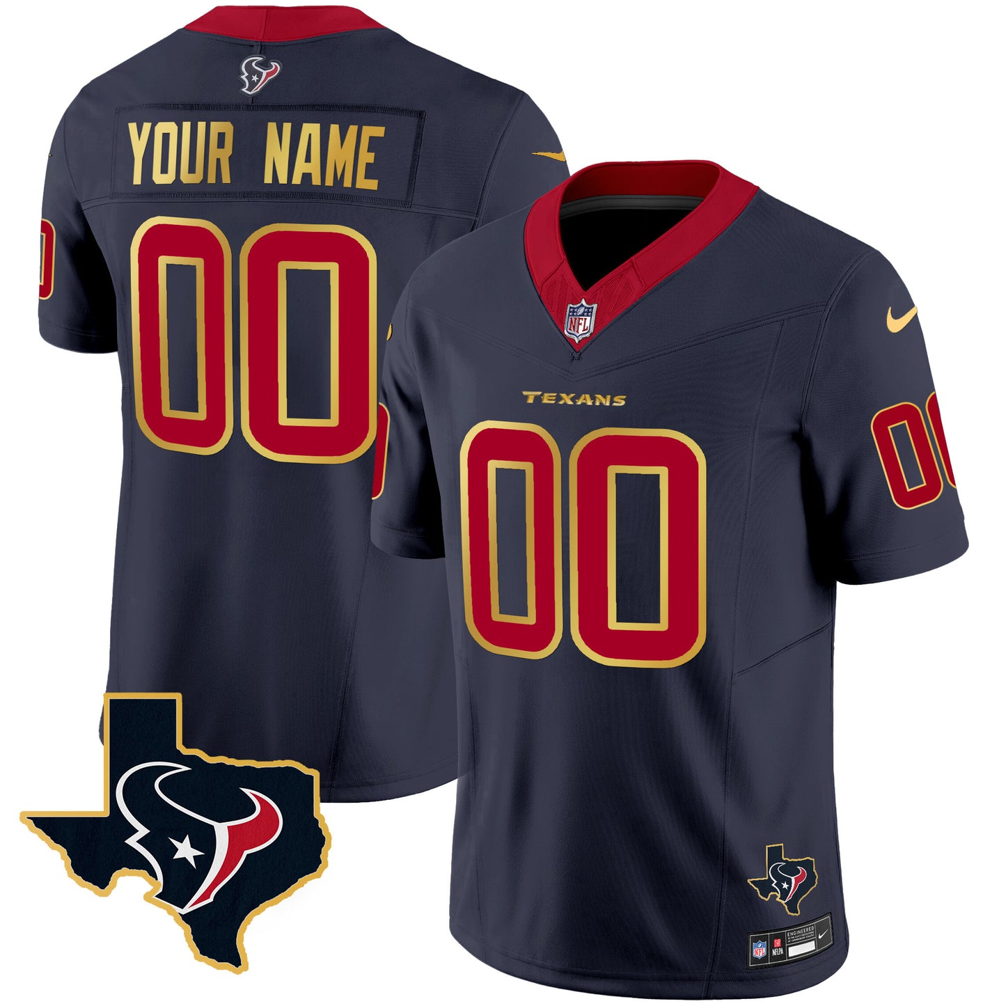 Houston Texans Gold Trim Vapor Custom Jersey - All Stitched
