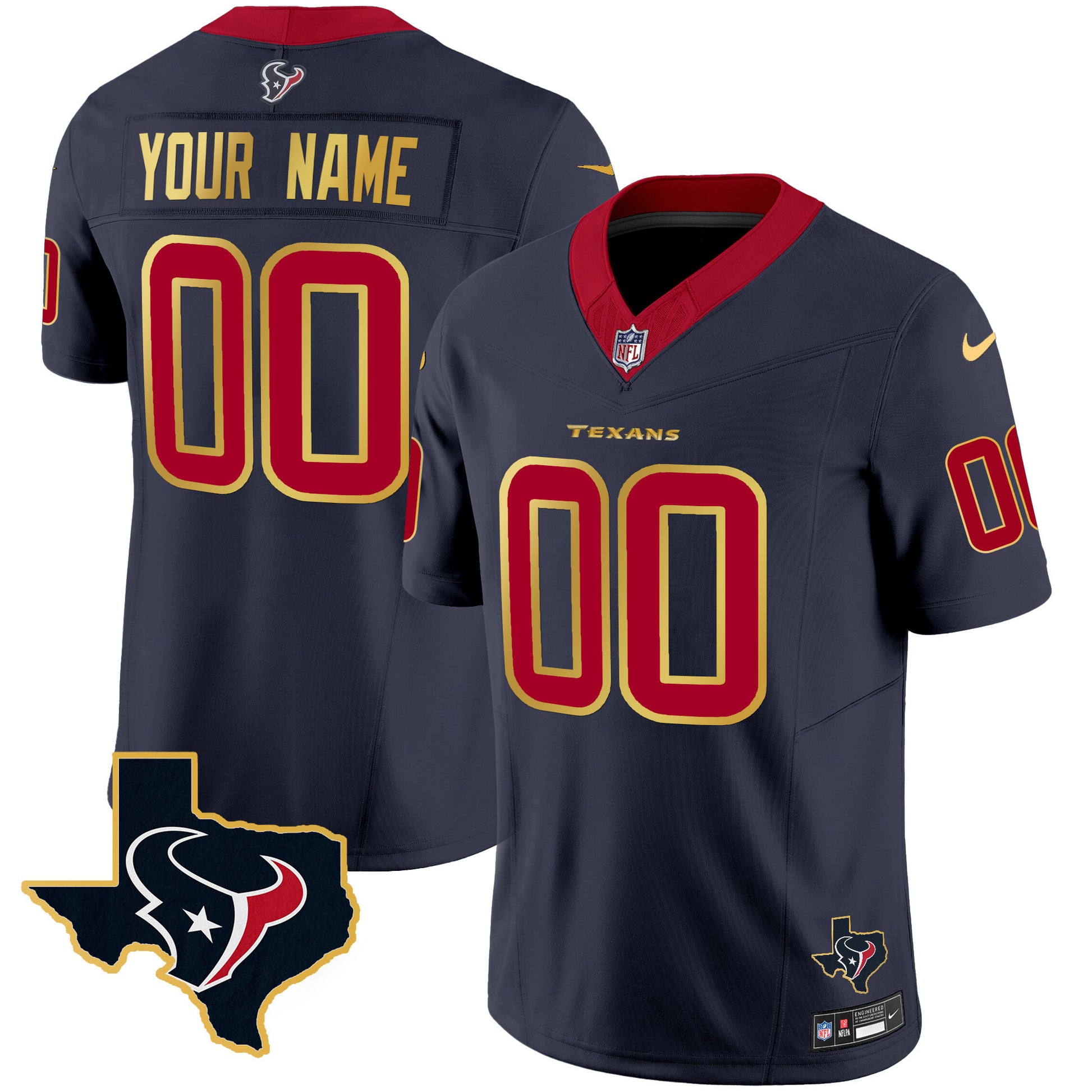 Houston Texans Gold Trim Vapor Custom Jersey - All Stitched