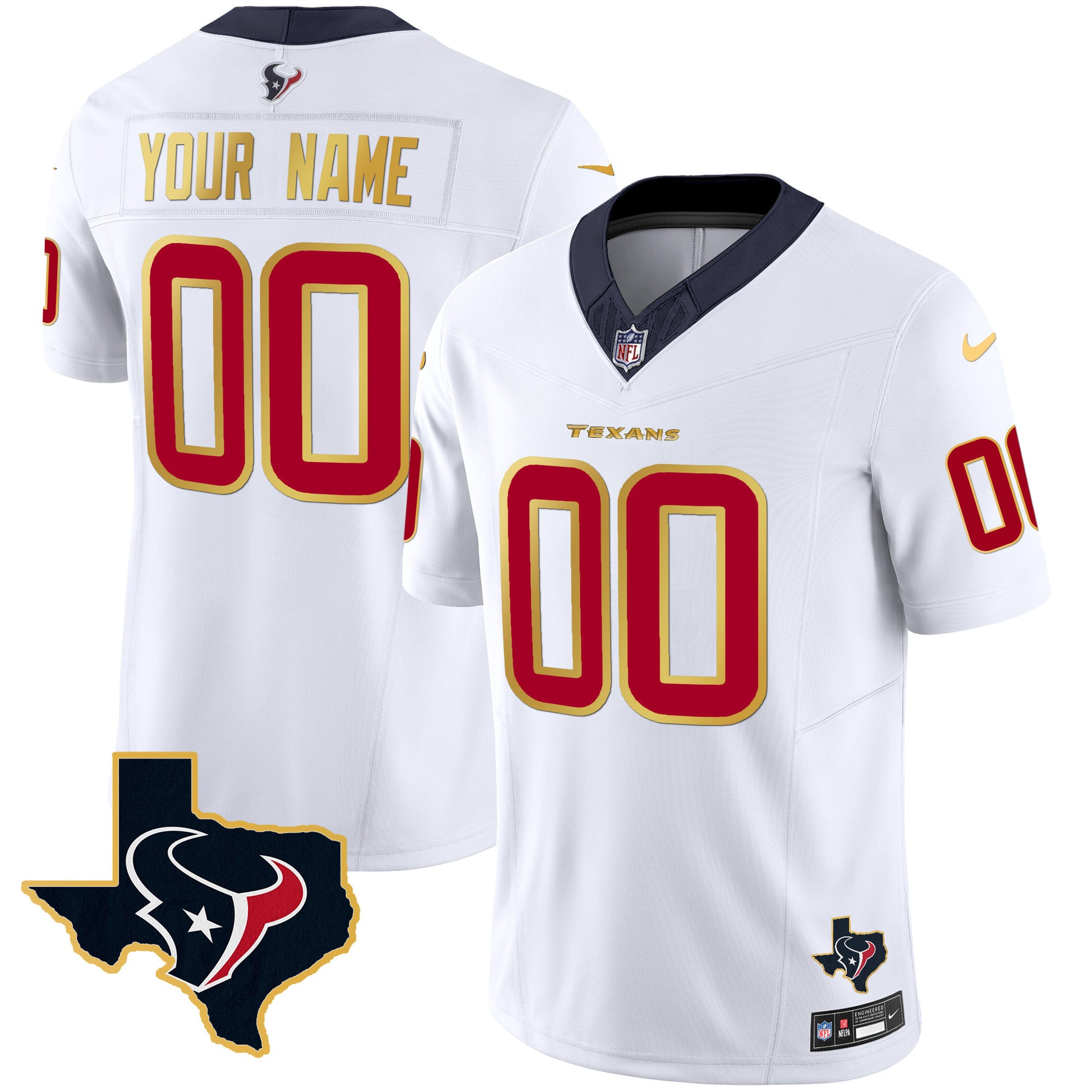 Houston Texans Gold Trim Vapor Custom Jersey - All Stitched