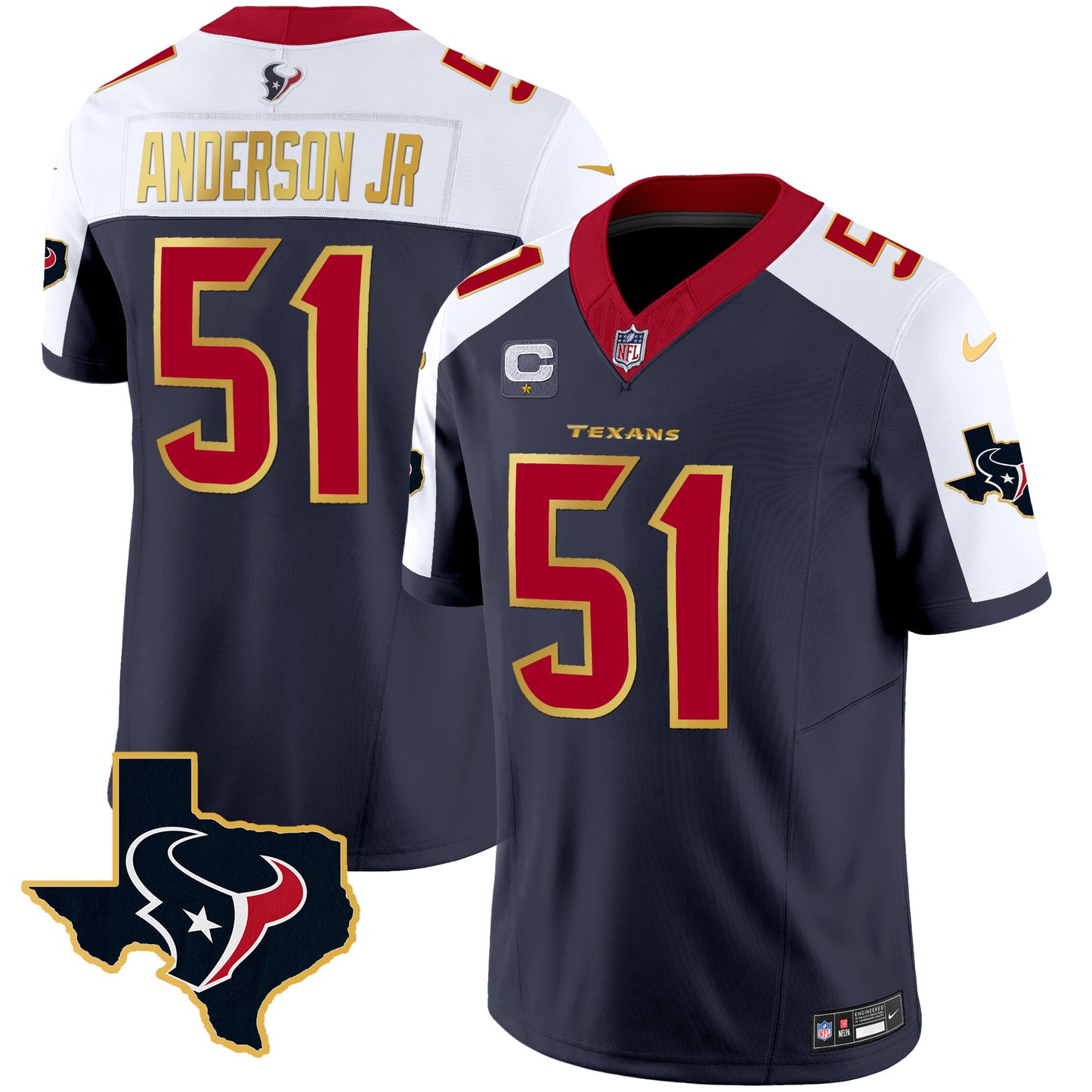Men's Houston Texans Gold Trim Vapor Jersey - All Stitched