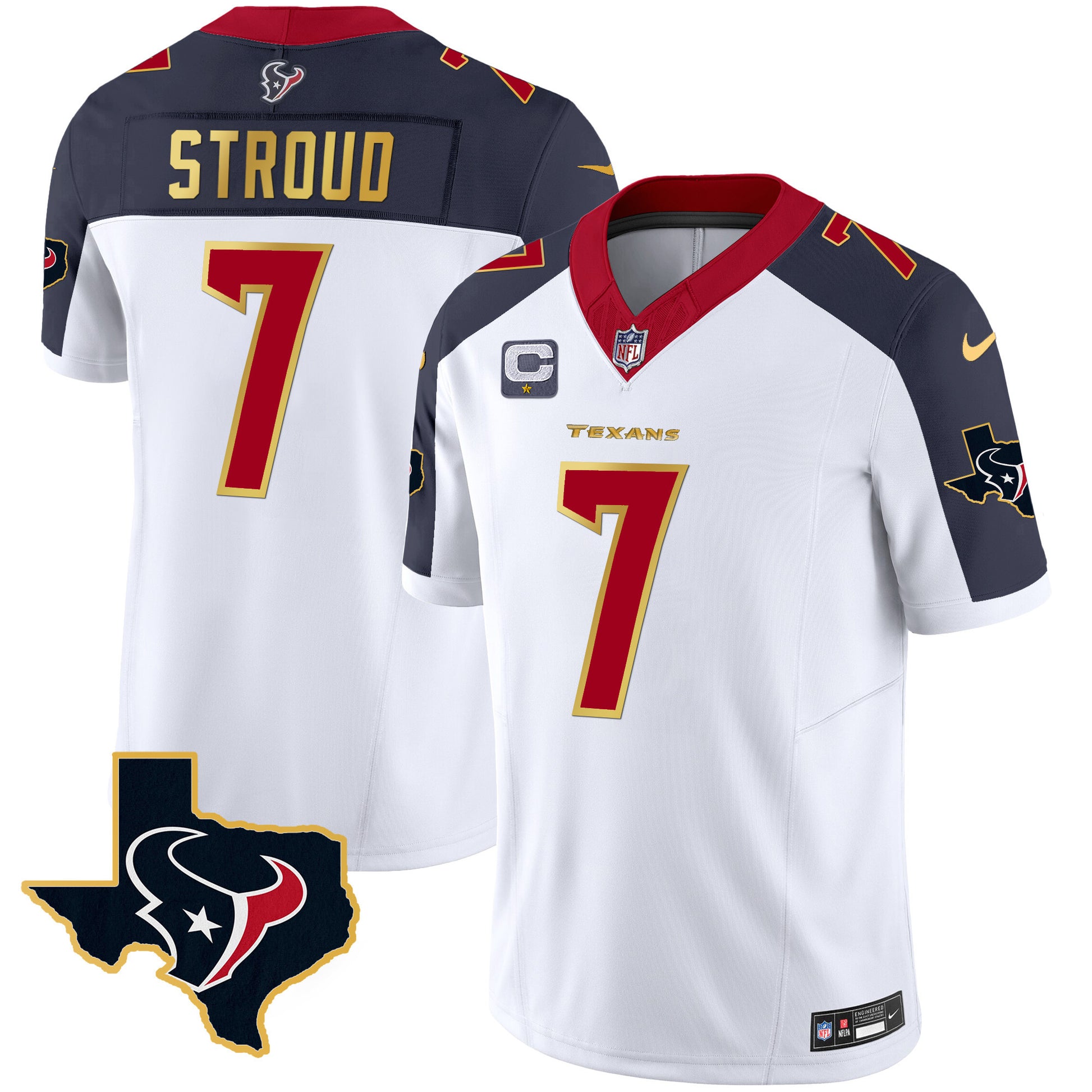 Men's Houston Texans Gold Trim Vapor Jersey - All Stitched