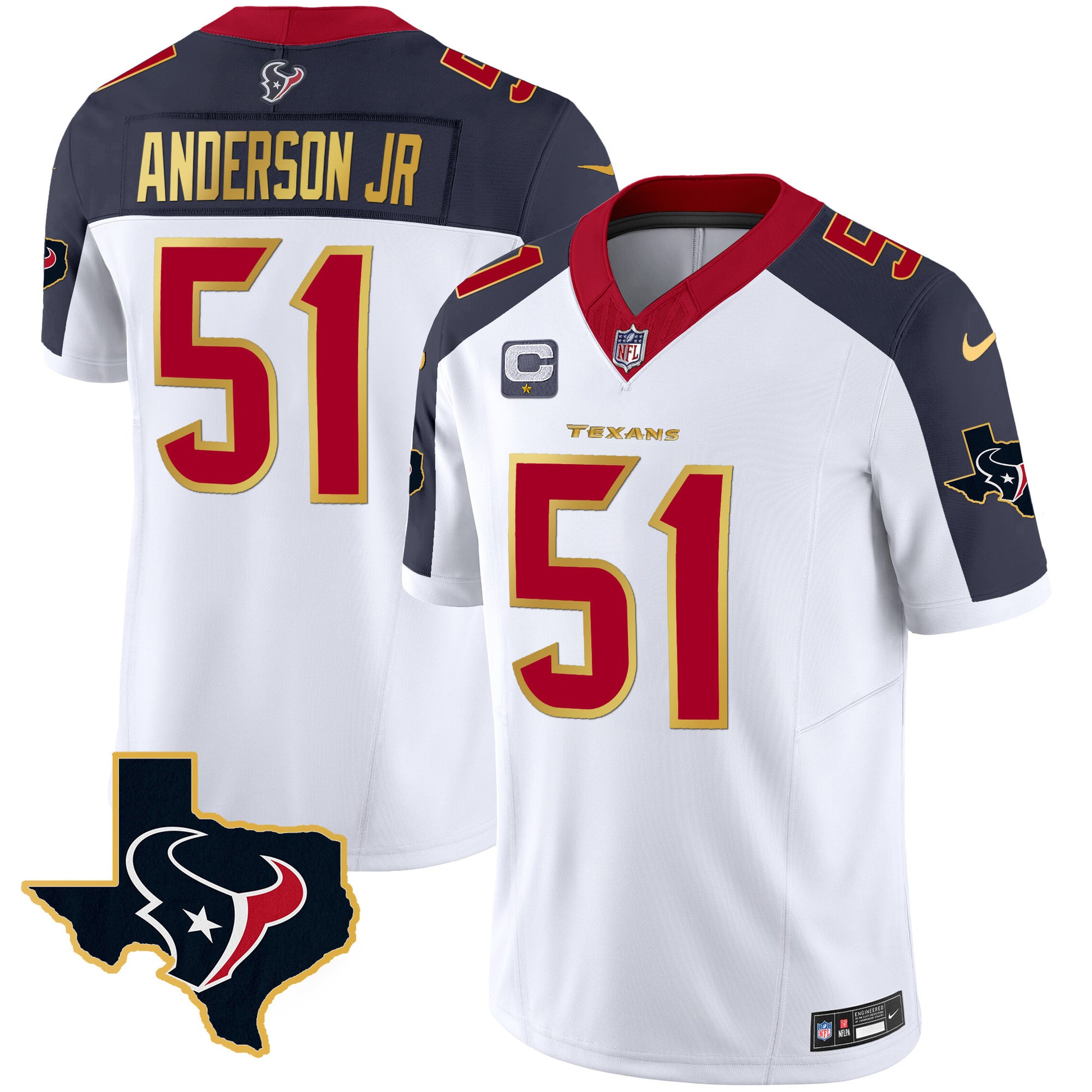 Men's Houston Texans Gold Trim Vapor Jersey - All Stitched