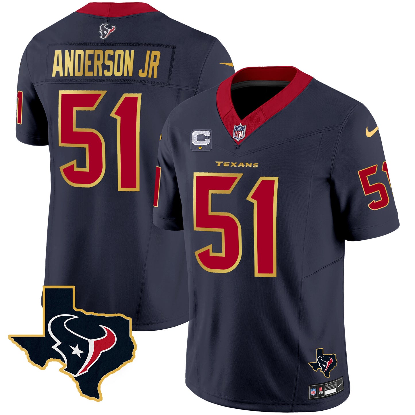 Men's Houston Texans Gold Trim Vapor Jersey - All Stitched