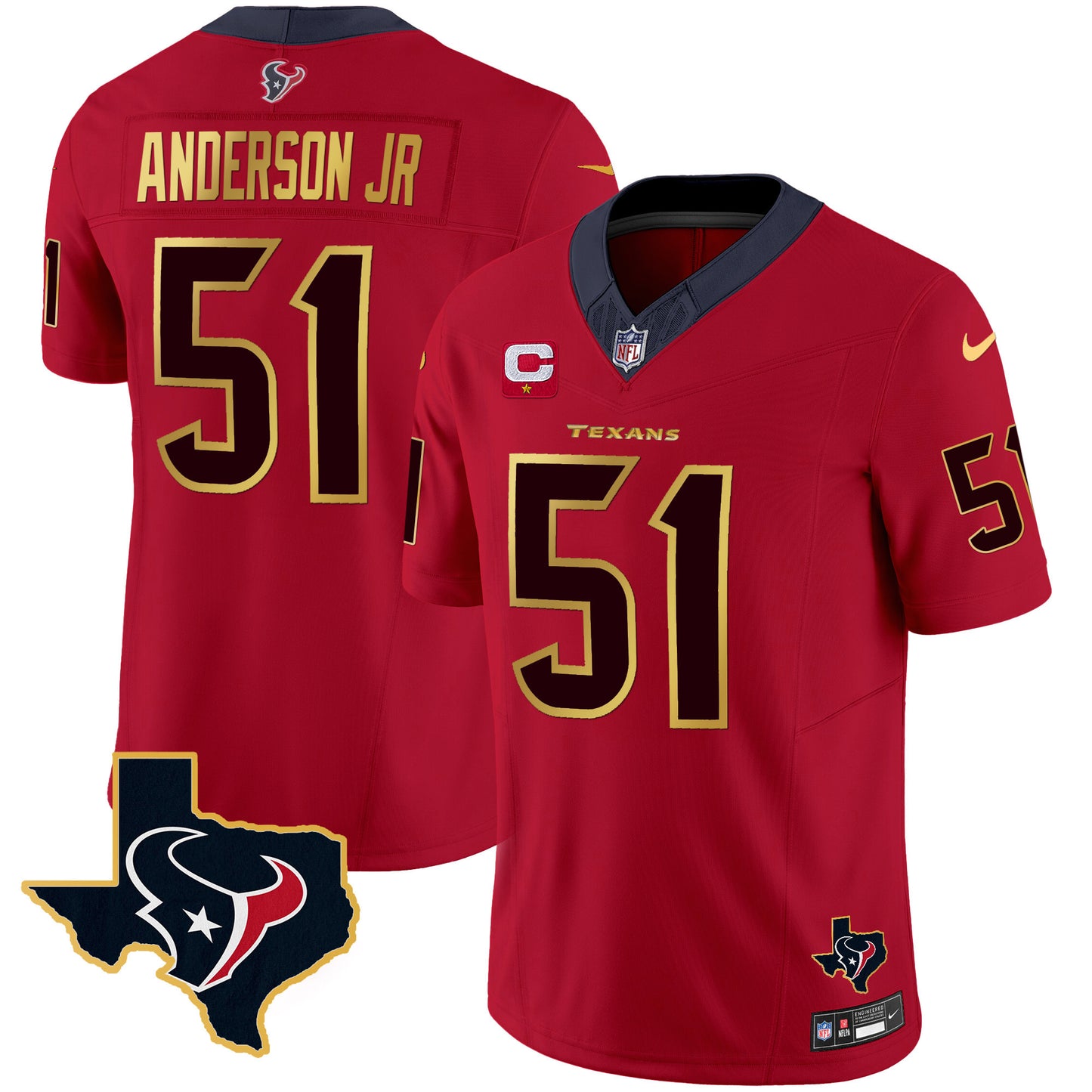 Men's Houston Texans Gold Trim Vapor Jersey - All Stitched