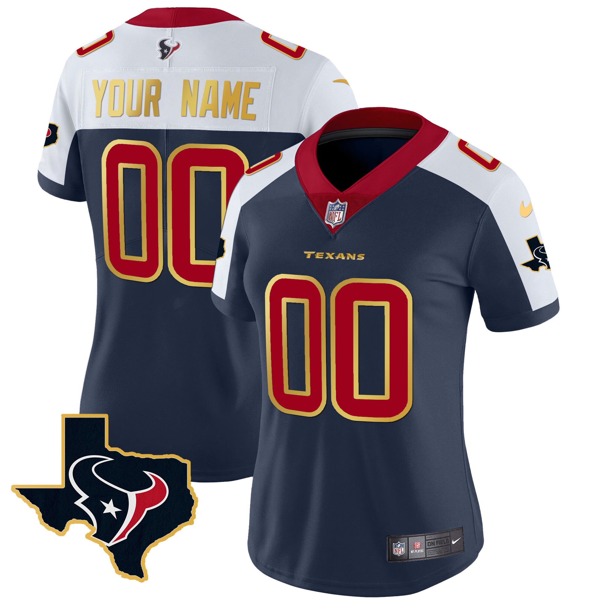 Houston Texans Gold Trim Vapor Custom Jersey - All Stitched