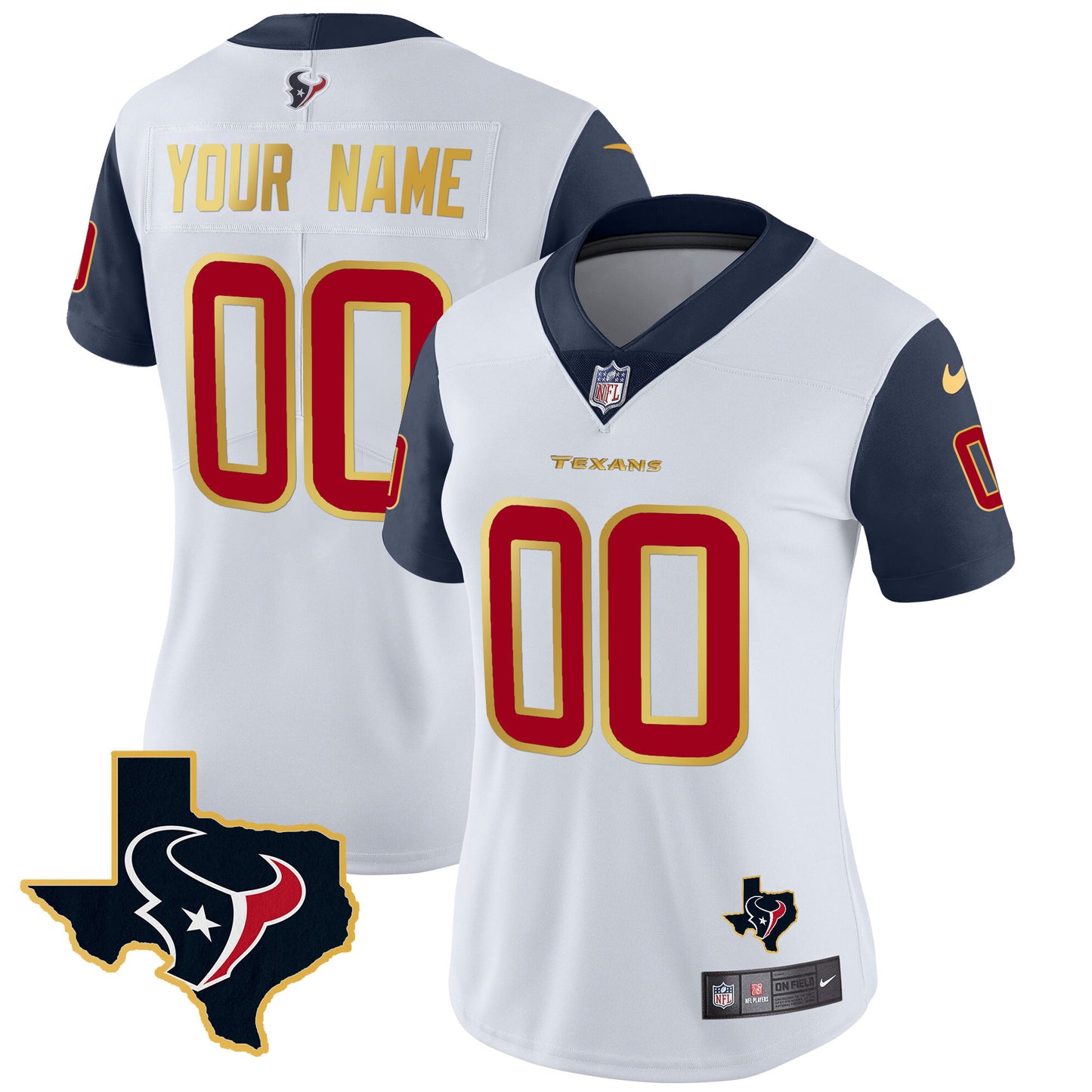 Houston Texans Gold Trim Vapor Custom Jersey - All Stitched