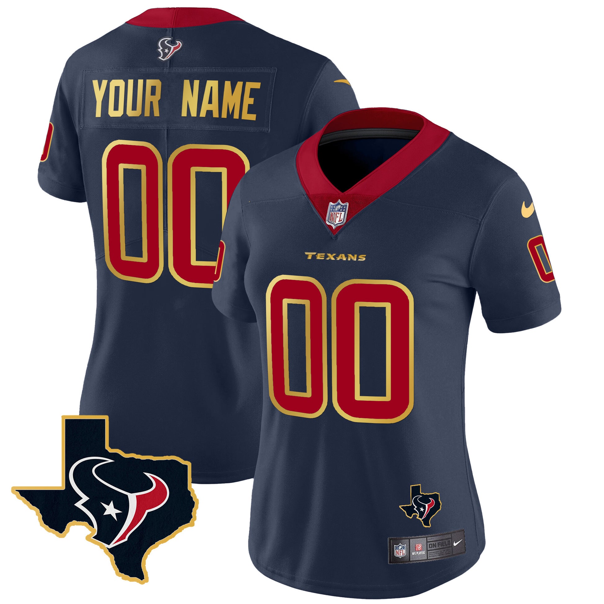 Houston Texans Gold Trim Vapor Custom Jersey - All Stitched