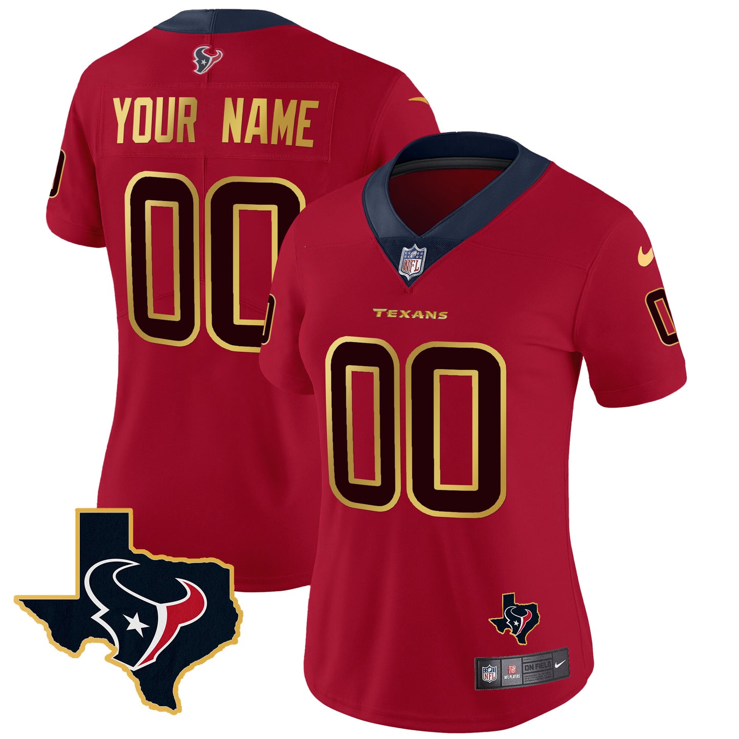 Houston Texans Gold Trim Vapor Custom Jersey - All Stitched
