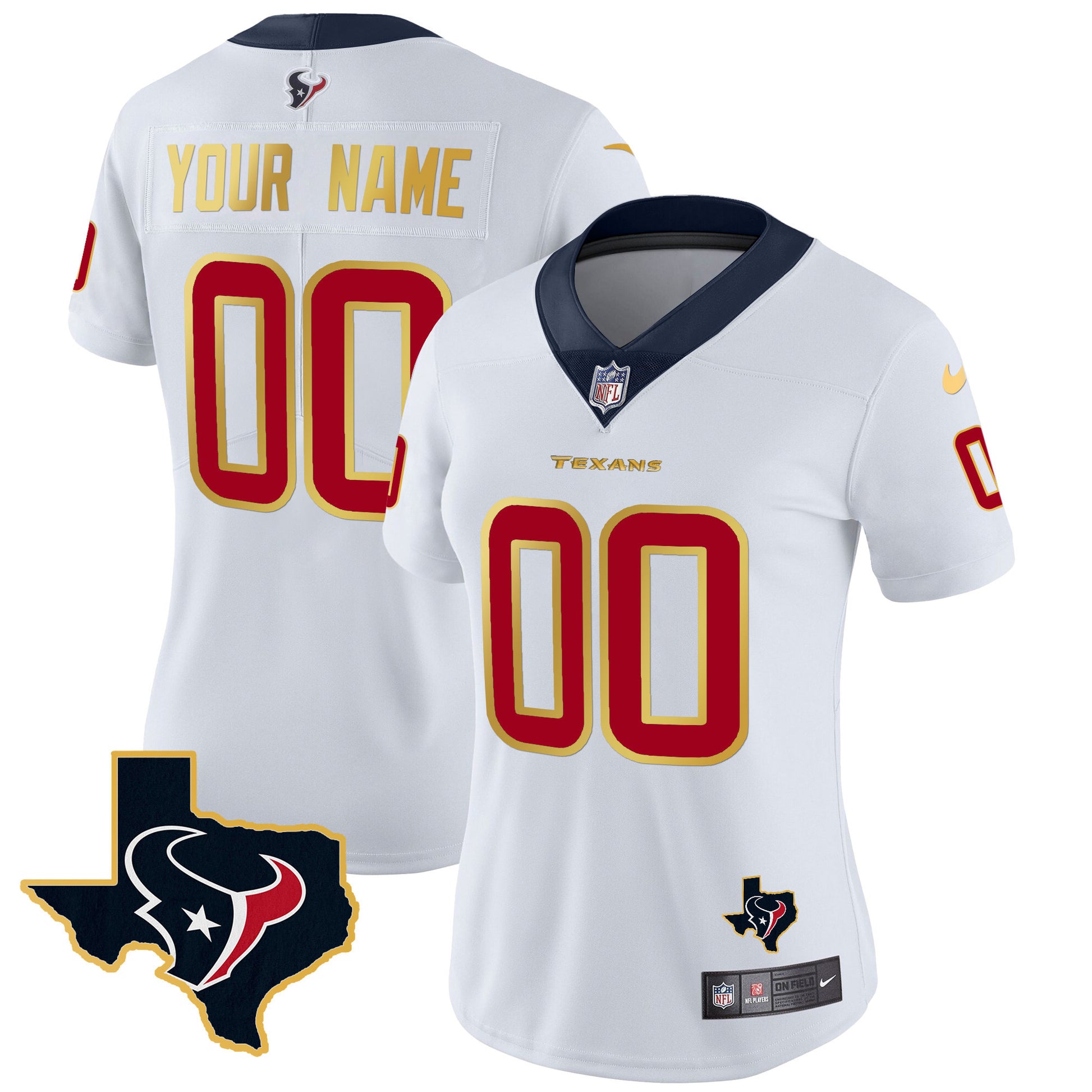 Houston Texans Gold Trim Vapor Custom Jersey - All Stitched
