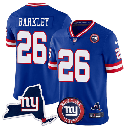 Giants New York State & Logo Patch Limited Jersey - All Stitched