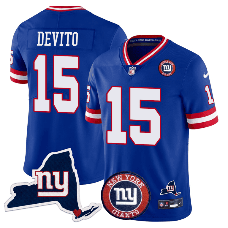 Giants New York State & Logo Patch Limited Jersey - All Stitched