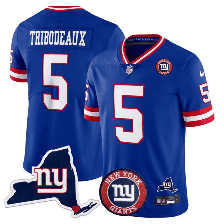 Giants New York State & Logo Patch Limited Jersey - All Stitched