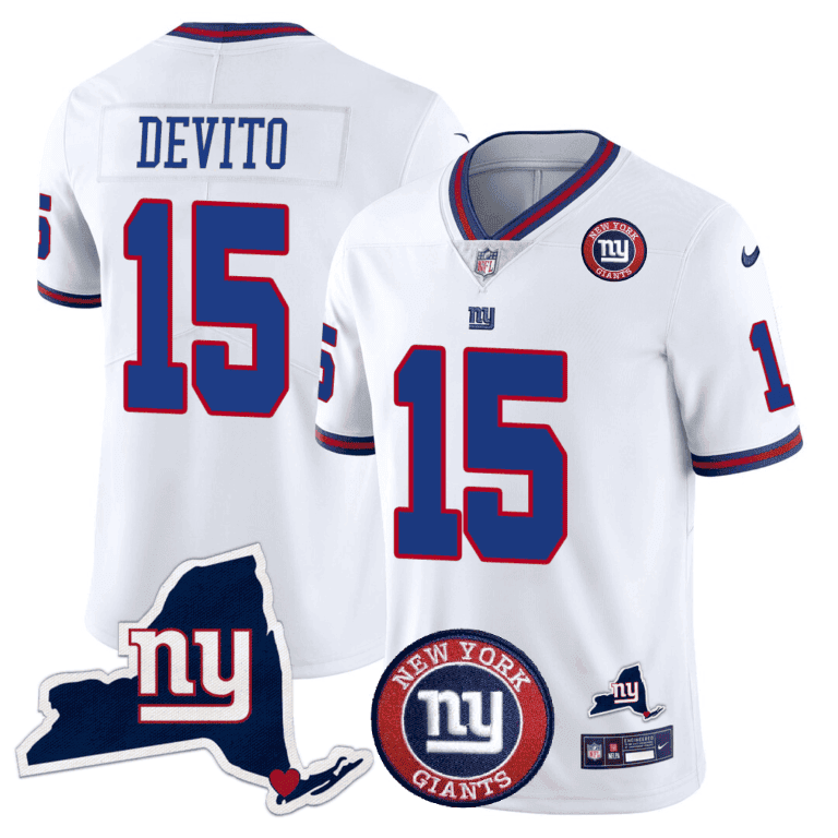 Giants New York State & Logo Patch Limited Jersey - All Stitched