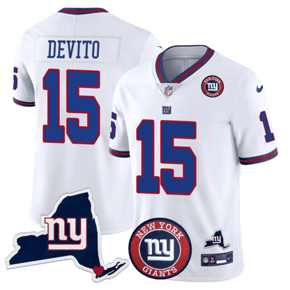 Giants New York State & Logo Patch Limited Jersey - All Stitched