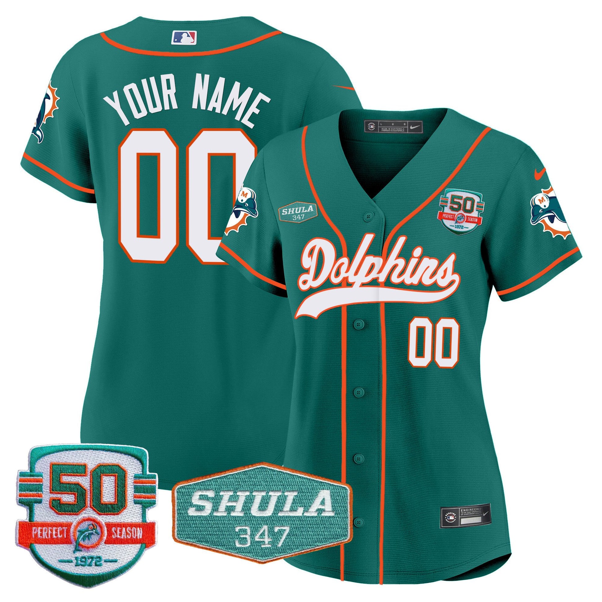 Dolphins 50th & Don Shula 347 Memorial Patch Baseball Custom Jersey - All Stitched