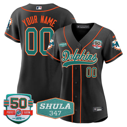 Dolphins 50th & Don Shula 347 Memorial Patch Baseball Custom Jersey - All Stitched