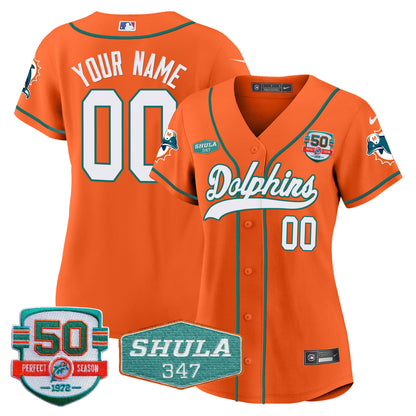 Dolphins 50th & Don Shula 347 Memorial Patch Baseball Custom Jersey - All Stitched
