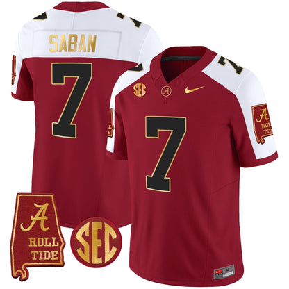 Nick Saban Alabama Crimson Tide #7 Champions Gold Trim Vapor Jersey - All Stitched