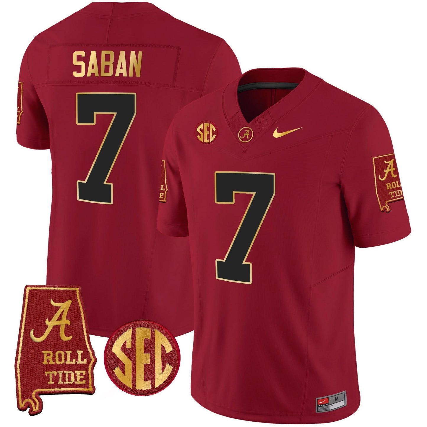 Nick Saban Alabama Crimson Tide #7 Champions Gold Trim Vapor Jersey - All Stitched