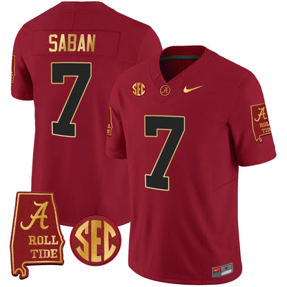 Nick Saban Alabama Crimson Tide #7 Champions Gold Trim Vapor Jersey - All Stitched
