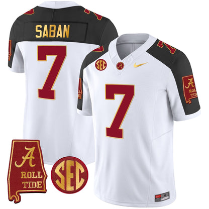 Nick Saban Alabama Crimson Tide #7 Champions Gold Trim Vapor Jersey - All Stitched