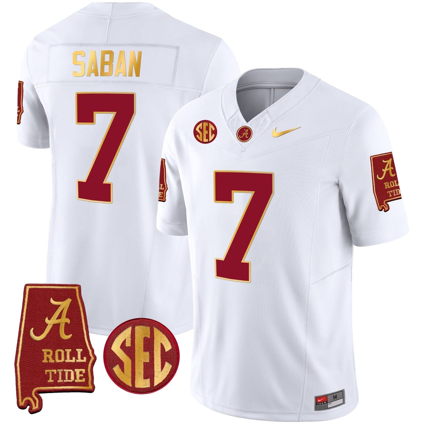 Nick Saban Alabama Crimson Tide #7 Champions Gold Trim Vapor Jersey - All Stitched