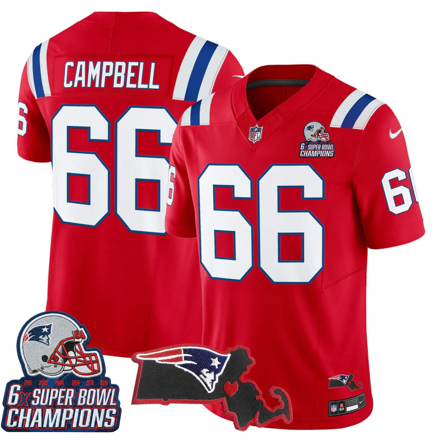 NE 6-Time Champions & Massachusetts Patch Vapor Limited Jersey V3- All Stitched