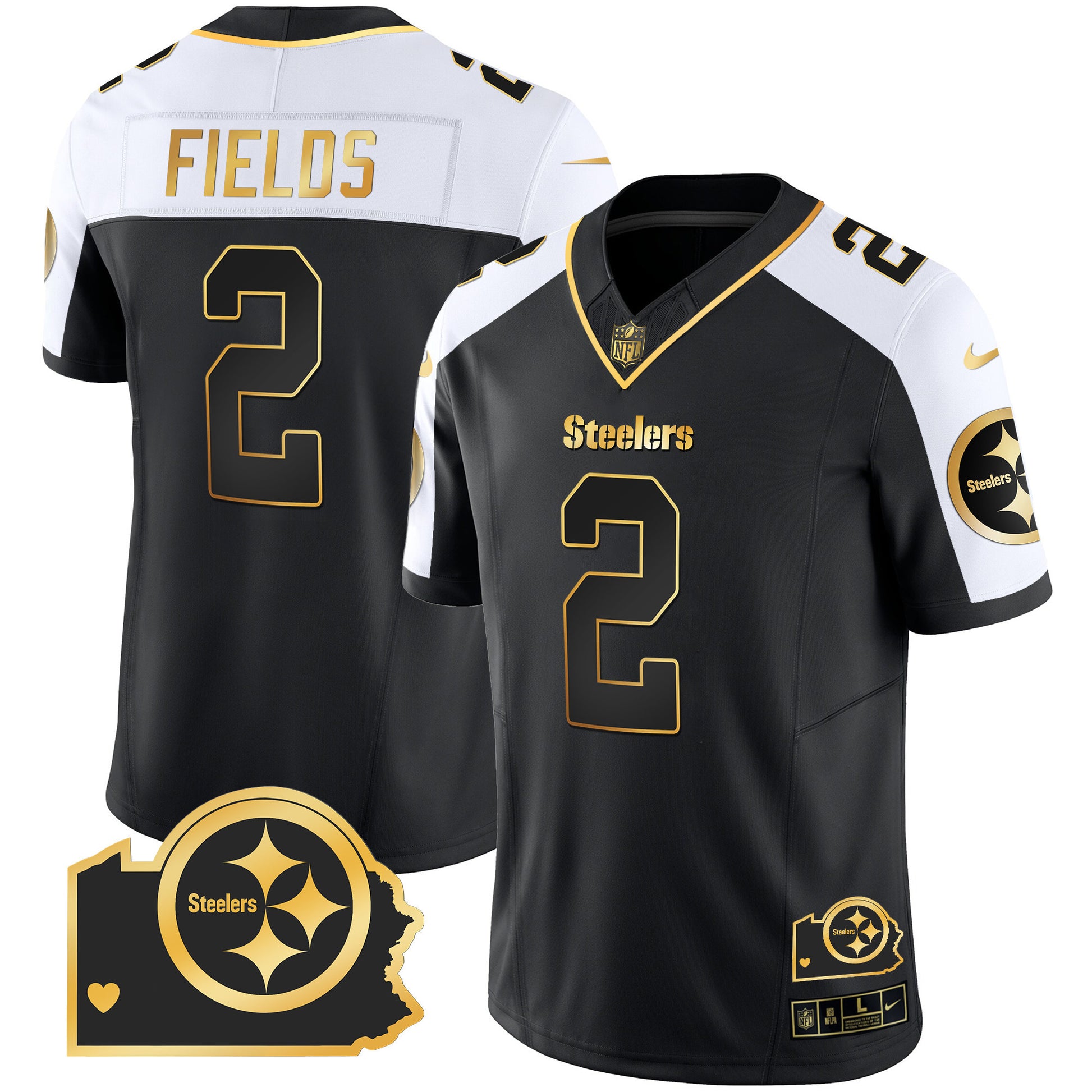 Men's Steelers Home Patch Gold Vapor Jersey - All Stitched
